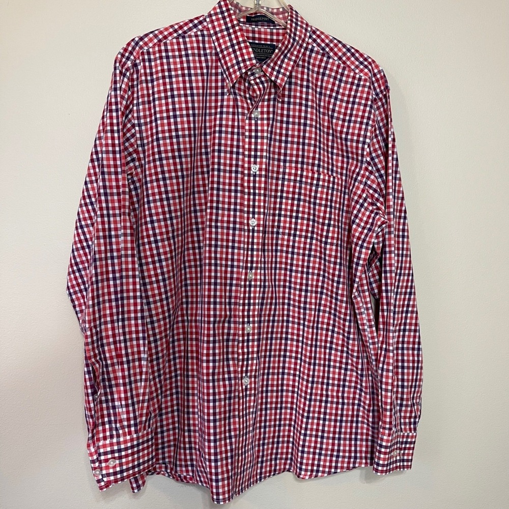Pendleton‎ Bridgeport Gingham Check Long Sleeve Button Down Shirt Men L Red Navy